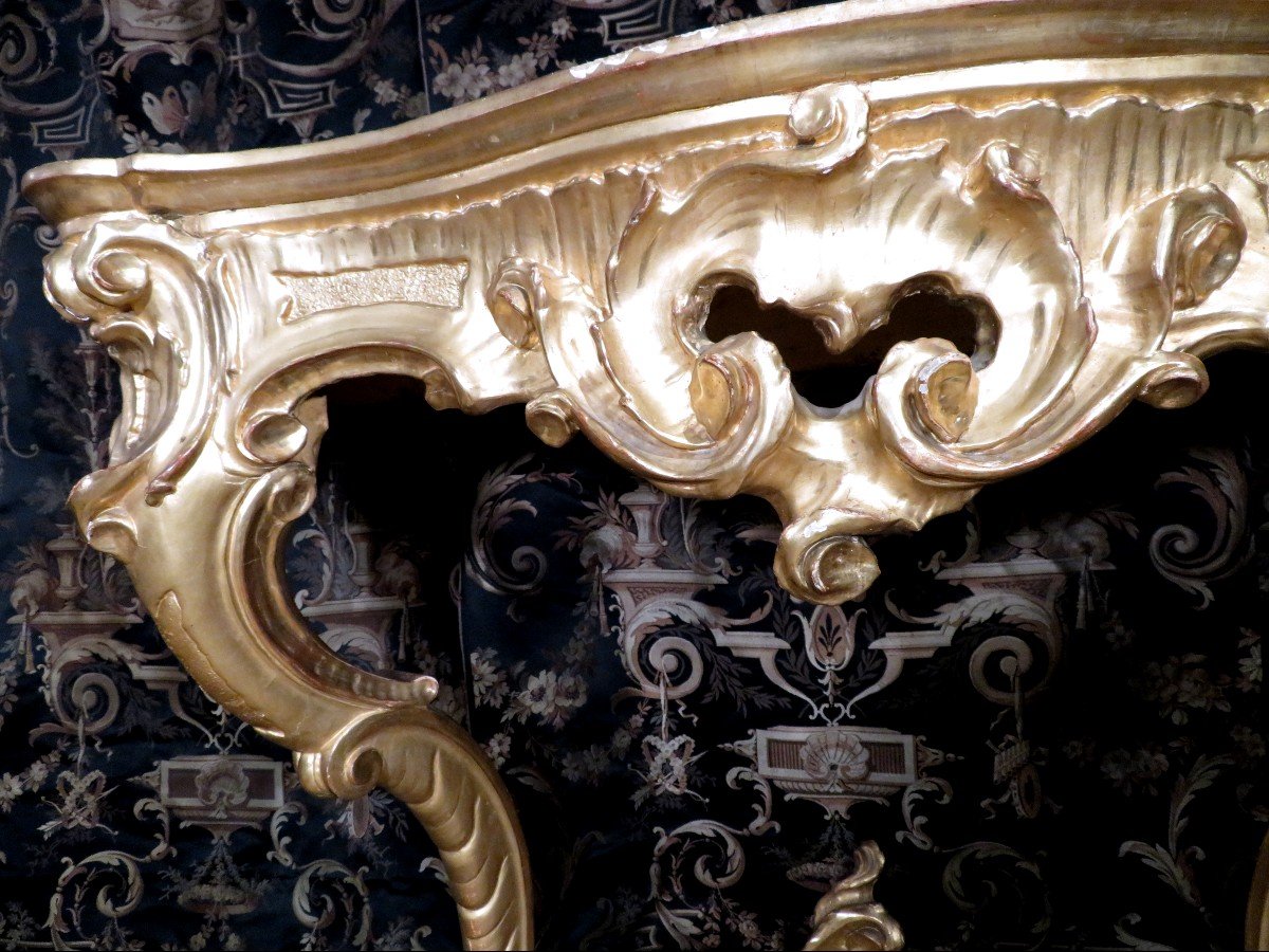 Old Console In Golden Wood Mid 19th Century Louis XV Rocaille Style-photo-3