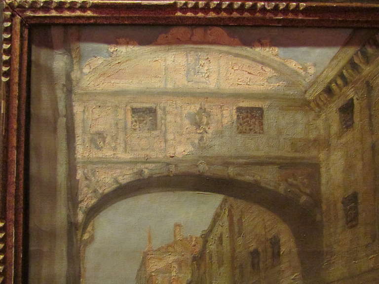 Old Table Dated 1922 Signed Luigi Moretti Oil On Canvas Bridge Of Sighs Venice Italy-photo-3