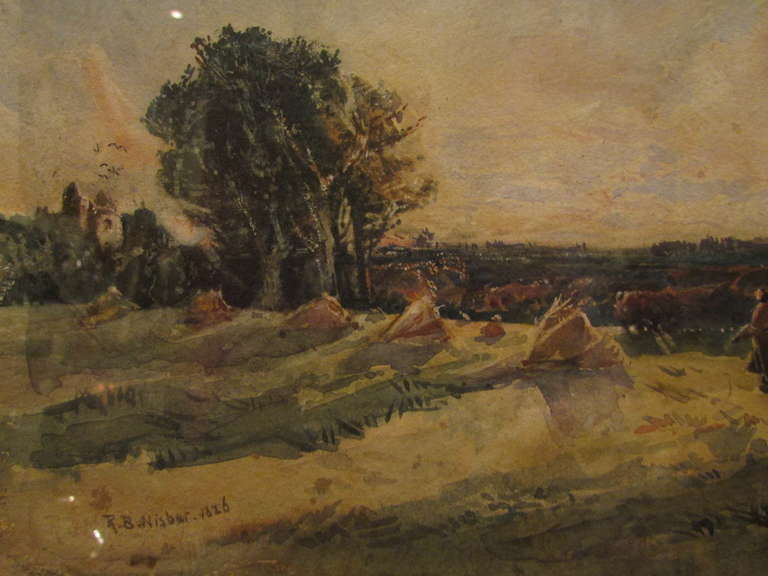 Ancien Tableau Aquarelle Signé Robert Buchan Nisbet Epoque XIXeme Paysage Ecossais -photo-3