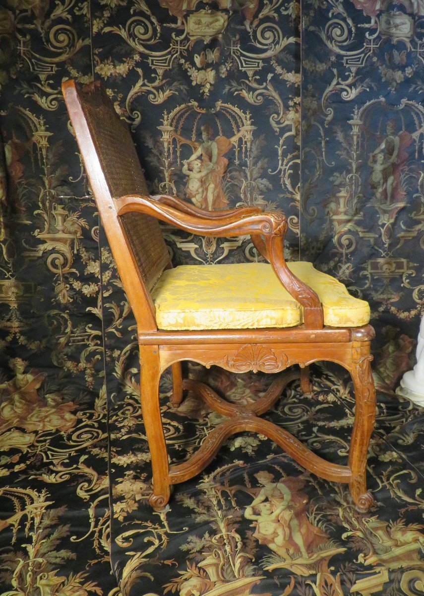Finely Crafted Armchair A Flat Back Regence Eighteenth Cane Bottom Stamped Sc-photo-3