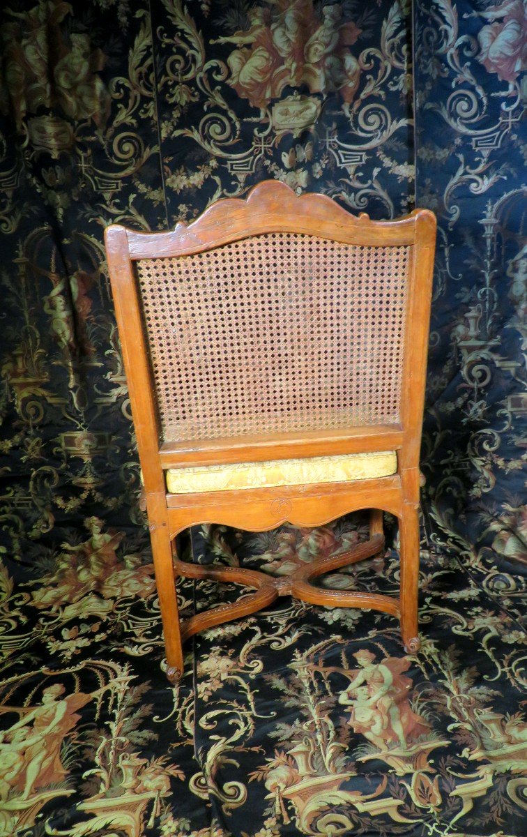 Fauteuil  Finement Ouvragé A Dossier Plat Epoque Regence XVIIIe  Fond De Canne Estampille Sc -photo-4