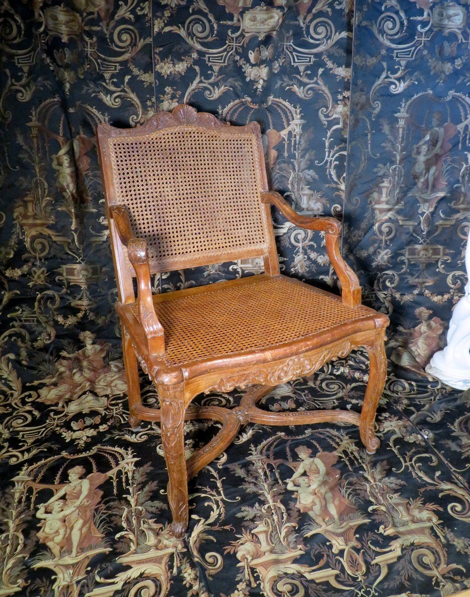 Finely Crafted Armchair A Flat Back Regence Eighteenth Cane Bottom Stamped Sc