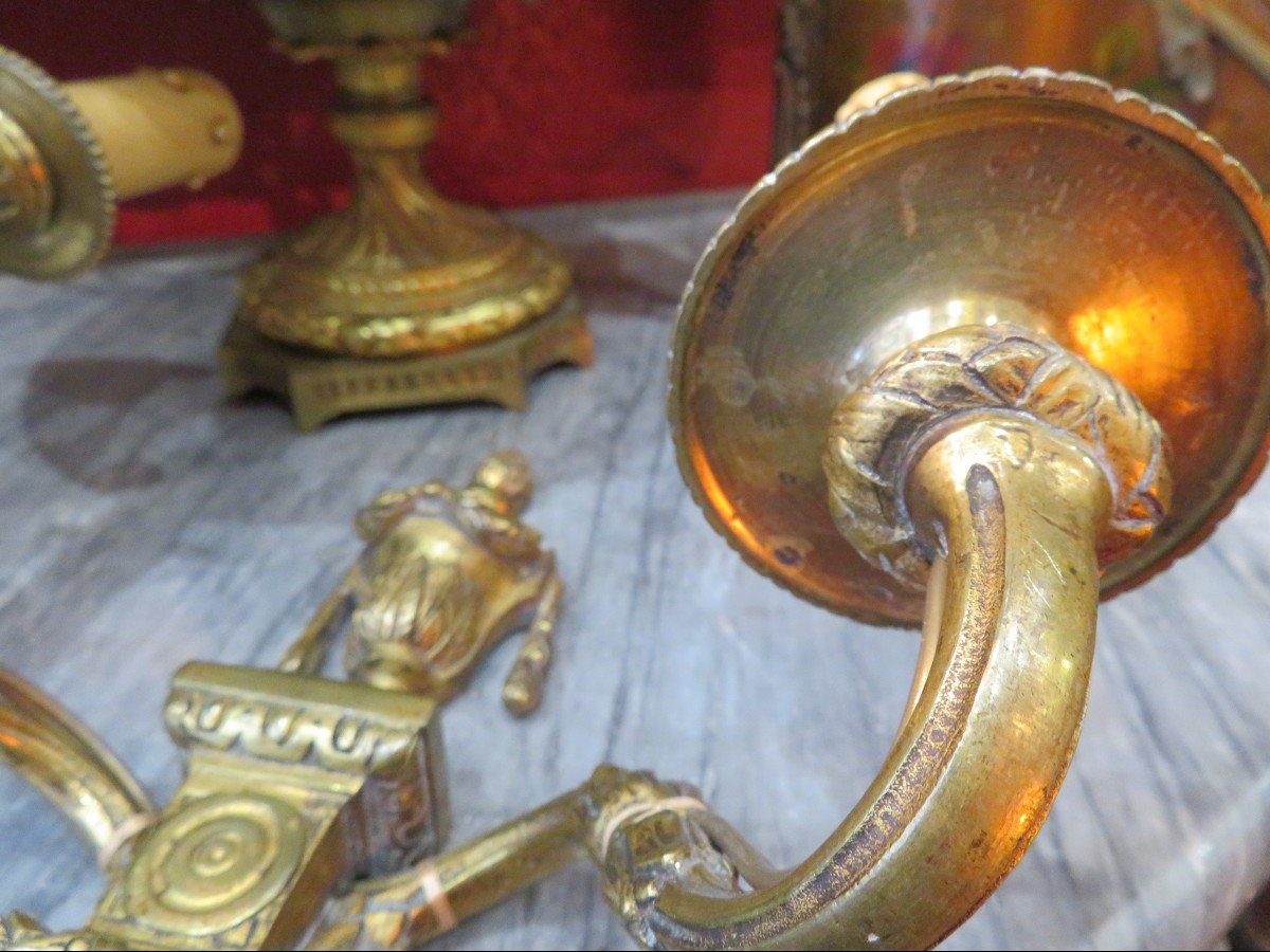 Large Pair Of Lxvi Eighteenth Period Sconces In Gilt Bronze With Two Fires Cassolettes Decor-photo-4