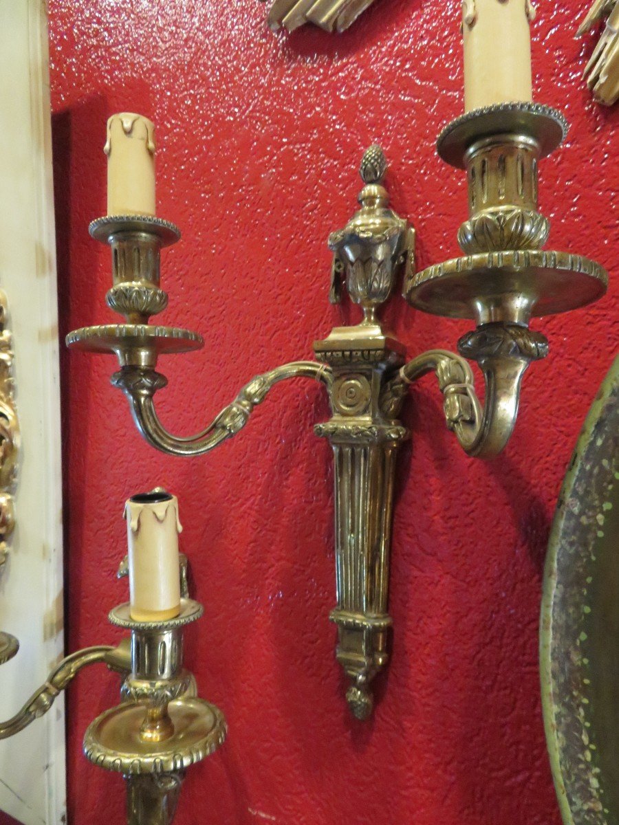 Large Pair Of Lxvi Eighteenth Period Sconces In Gilt Bronze With Two Fires Cassolettes Decor-photo-8