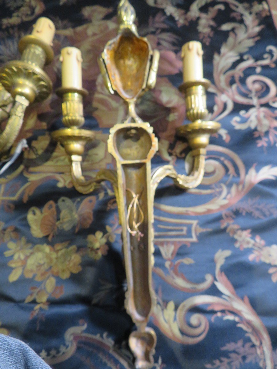 Old Pair Of Wall Lights In Gilt Bronze Napoleon III Period Nineteenth Louis XVI Style-photo-2