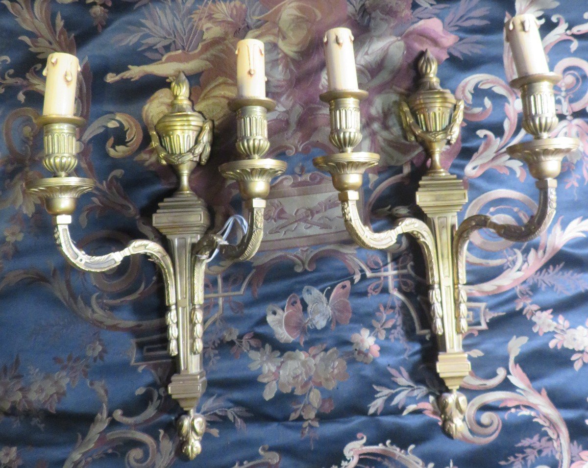 Old Pair Of Wall Lights In Gilt Bronze Napoleon III Period Nineteenth Louis XVI Style