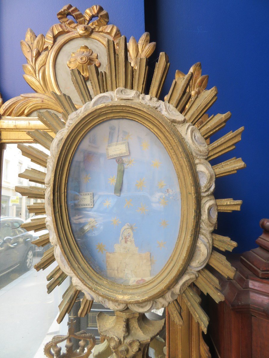 Large Reliquary In Lacquered Wood Epoque Eighteenth In The Shape Of A Sun Lxiii Style For Paperolles-photo-3