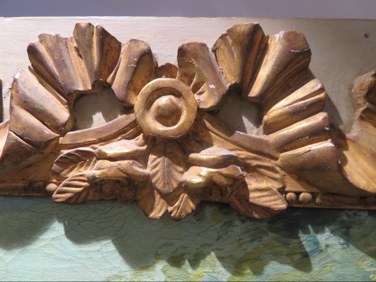 Ancien Trumeau Miroir De Cheminée Bois Laqué Et Doré  Epoque Fin XVIIIe Scene Galante Huile / T-photo-1