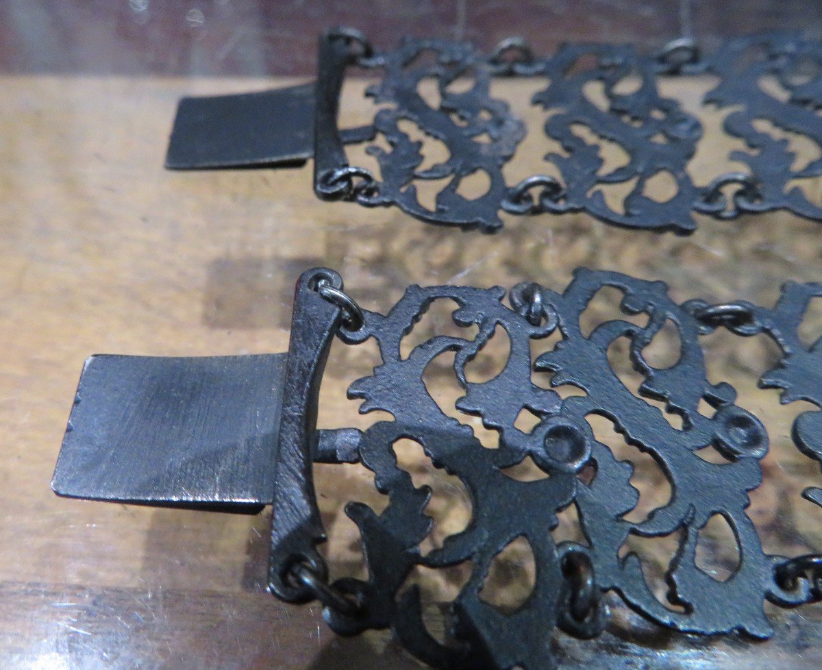 Rare Paire De Bracelets Acier Fer Noirci  De Berlin Geiss Ironwork 1820 Silesian Camée Sylphide-photo-6