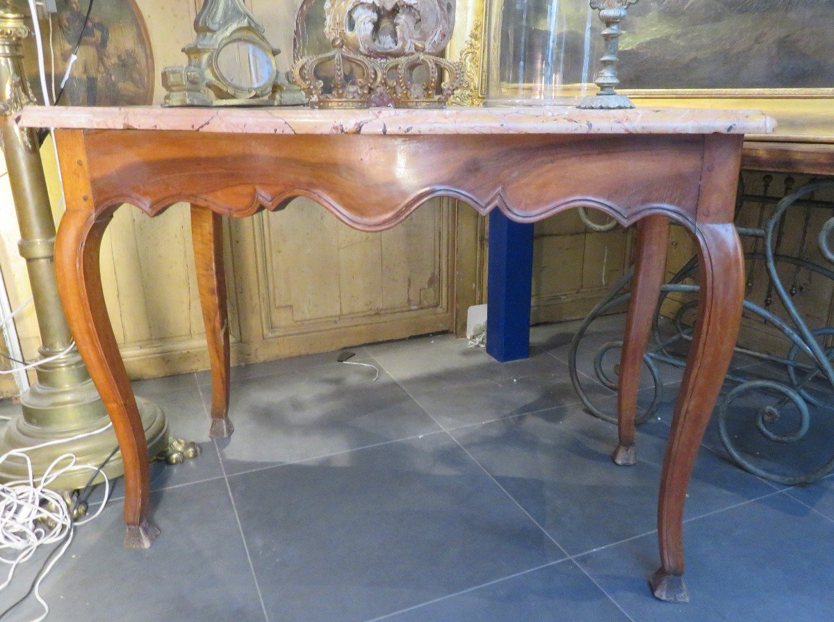 Ancienne Console Table A Gibier Fin XVIIIe En Noyer Provençale Dessus De Marbre