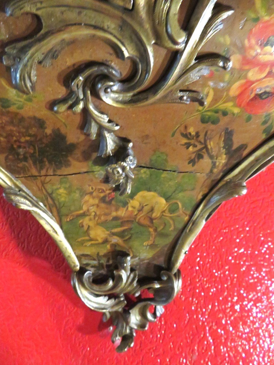 Ancien Cartel D Applique époque Louis XV  XVIIIe Et Sa Console Cul De Lampe Vernis Martin -photo-8