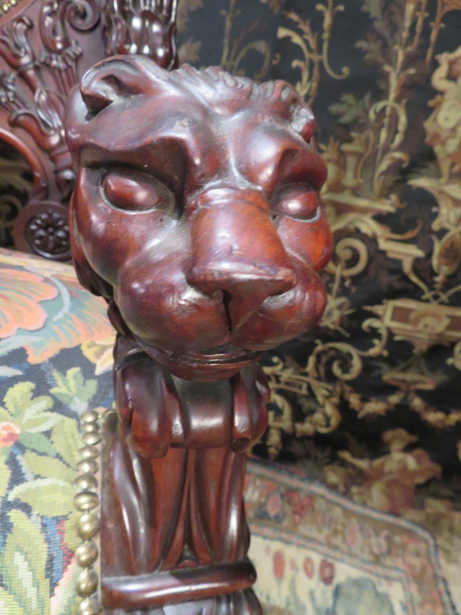 Rare Impressionnant Fauteuil Trone Acajou  XIXe St Empire  Jacob Desmalter  Tete & Pattes Lion-photo-4