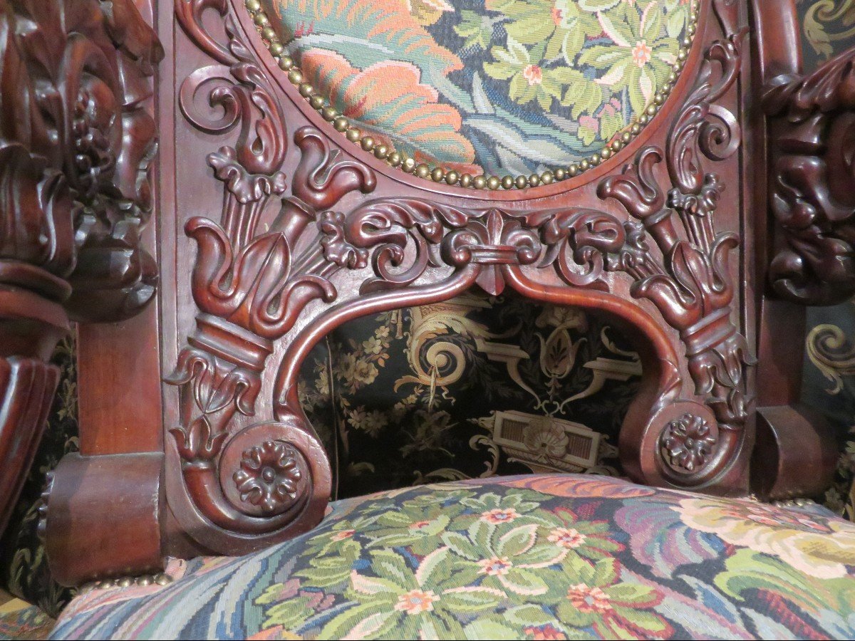 Rare Impressionnant Fauteuil Trone Acajou  XIXe St Empire  Jacob Desmalter  Tete & Pattes Lion-photo-2