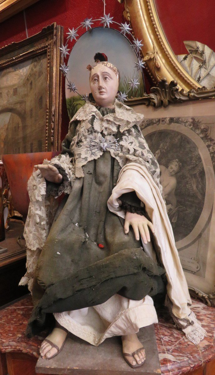 Statue De Procession En Bois Travail  XVIIIe Vierge Marie En Larmes  Stabat Mater religieuse 7 douleurs