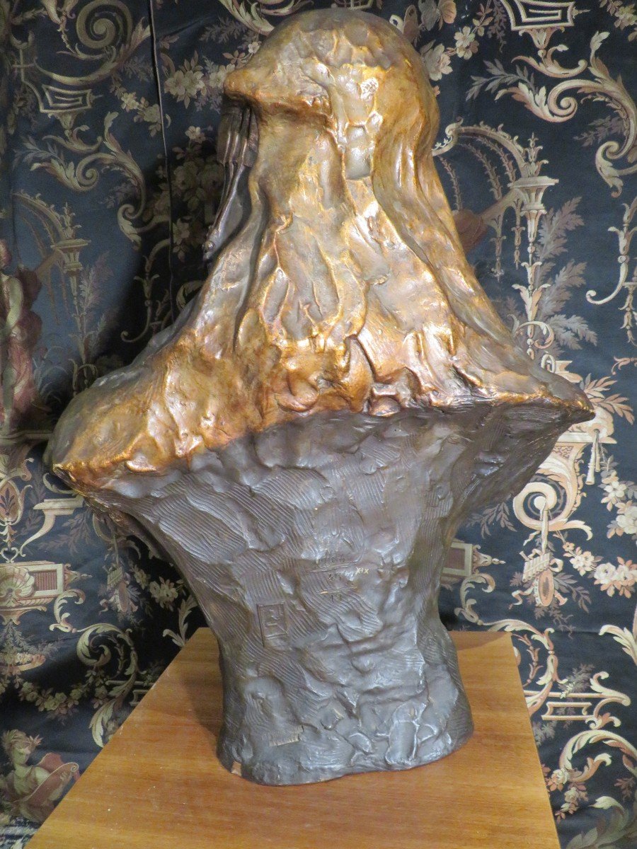 Grande Statue Buste Goldscheider Art Nouveau Epoque 1900 Rebecca ?  Terre Cuite orientaliste-photo-2