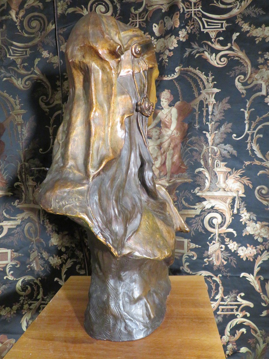 Grande Statue Buste Goldscheider Art Nouveau Epoque 1900 Rebecca ?  Terre Cuite orientaliste-photo-3