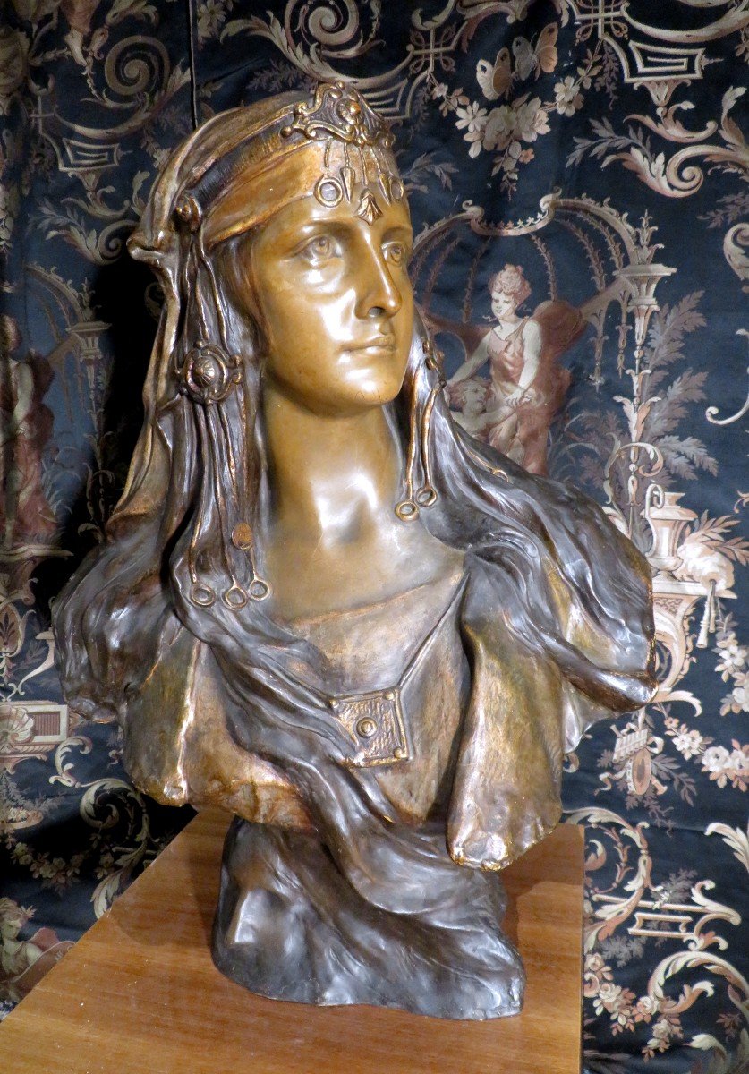 Large Statue Bust Goldscheider Art Nouveau Epoque 1900 Rebecca? Orientalist Terracotta