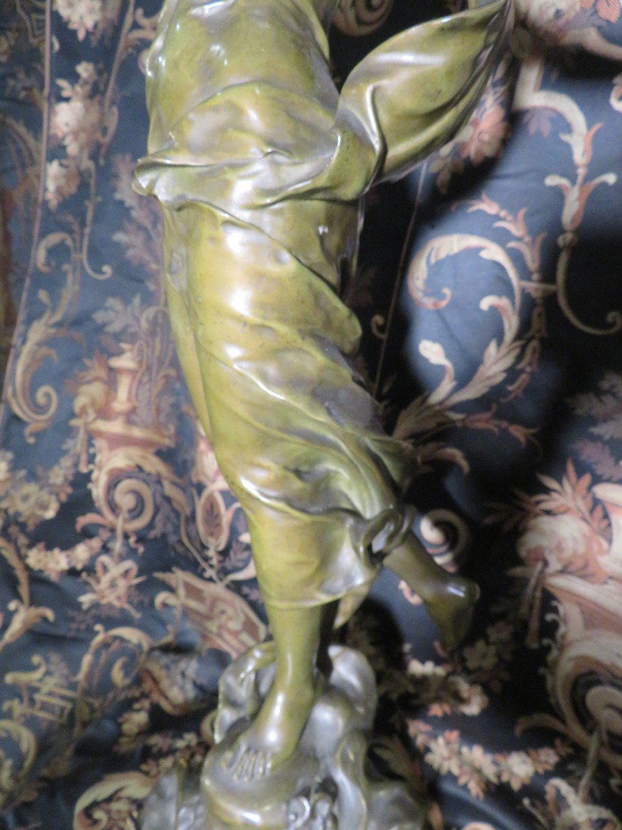 Ancien Statue Sculpture En Bronze S Socle Doré  La Rosée  Par Germain Salon Des Beaux Arts XIXe-photo-1