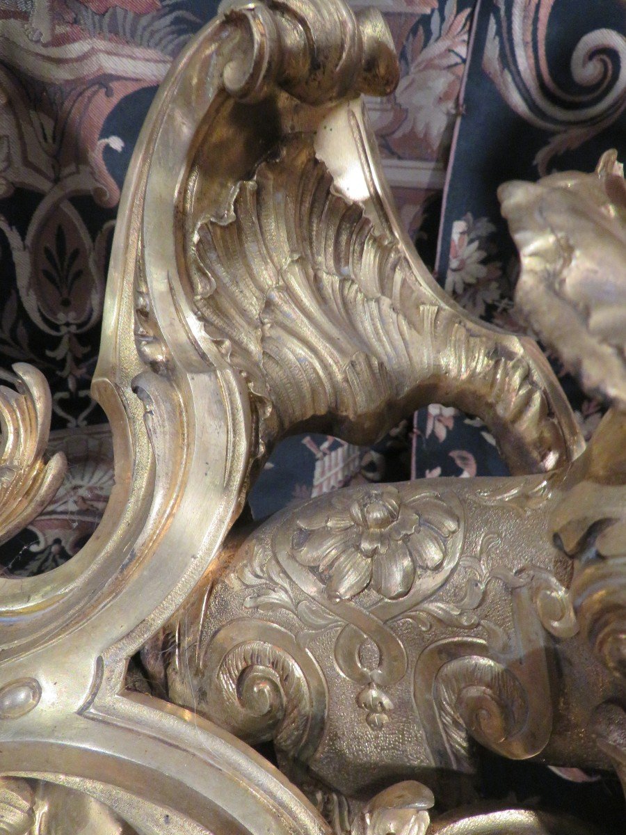 Rare Paire De Chenets Napoleon III XIXe Bronze Doré Par Bouhon Freres Syle Lxiv  Femme Sirène-photo-3