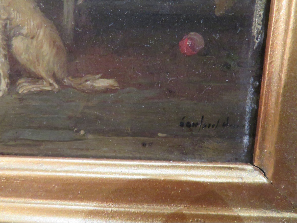 Table Oil On Wood The Circus Dog Trainer By Francois Lanfant From Metz Epoque Nineteenth-photo-3