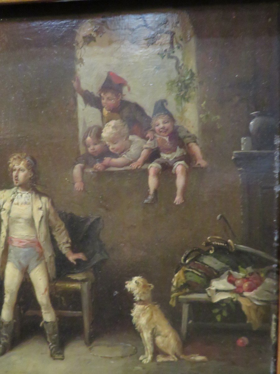 Table Oil On Wood The Circus Dog Trainer By Francois Lanfant From Metz Epoque Nineteenth-photo-3
