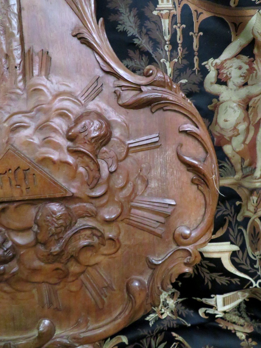 Gloire En Noyer En Noyer Sculpté D Angelots En Nuée XIXe  Crucifix Art Religieux-photo-1