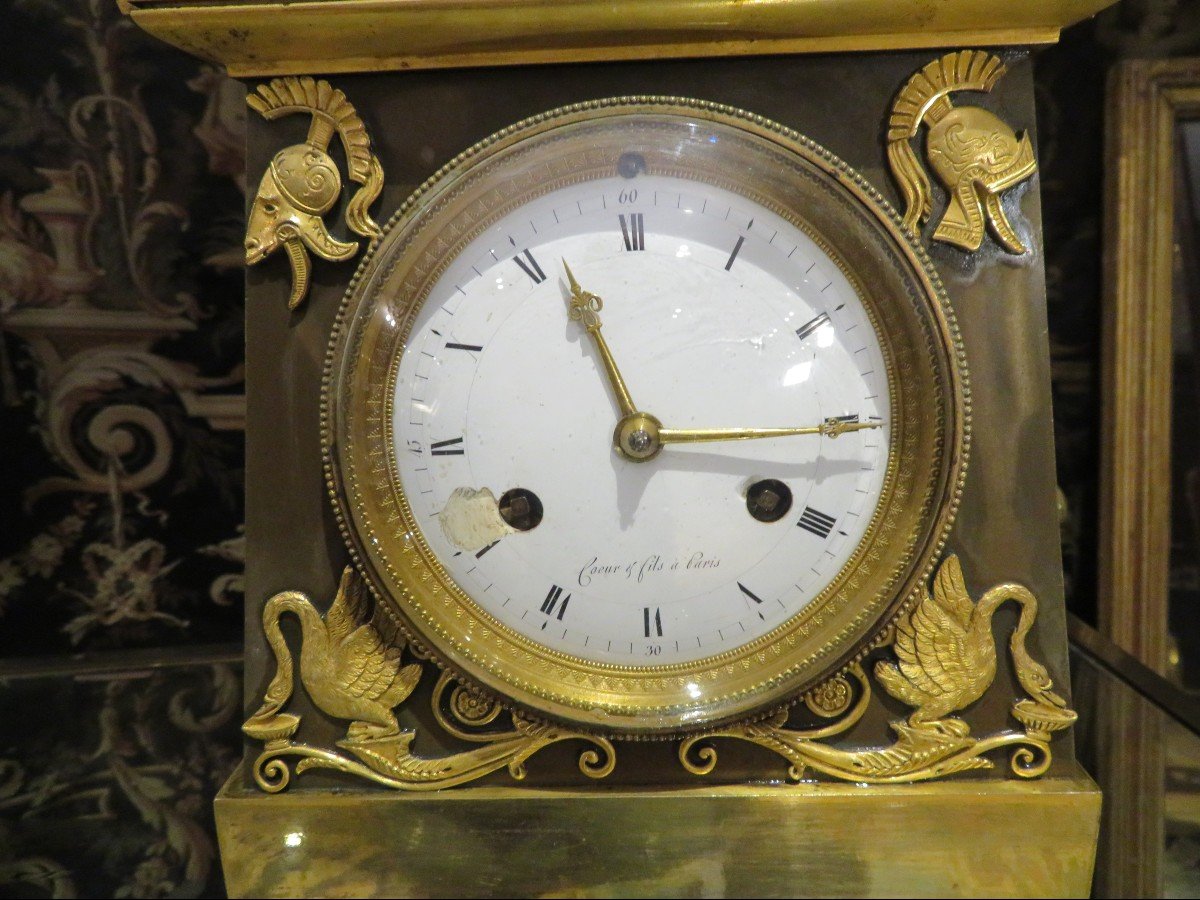Pendulum Empire Period Military Attribute Greco Roman Angel Swan By Heart & Son Gilt Bronze-photo-4