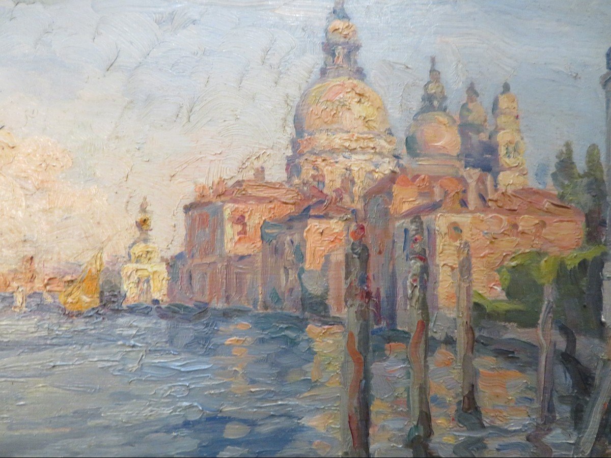 Table Oil On Wood View Of Venice Around 1940 Signed Humbert Vignot Venezia The Canal-photo-3