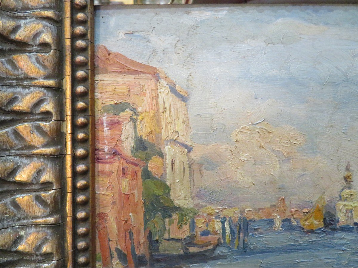 Table Oil On Wood View Of Venice Around 1940 Signed Humbert Vignot Venezia The Canal-photo-4