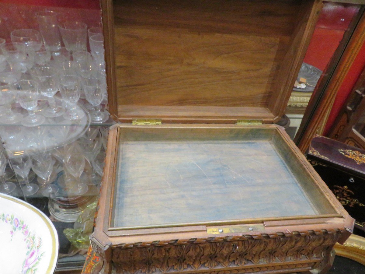 Rare Paris Fichet Box Nineteenth Napoleon III Walnut Box Painted Swan Lake Porcelain Plate-photo-1