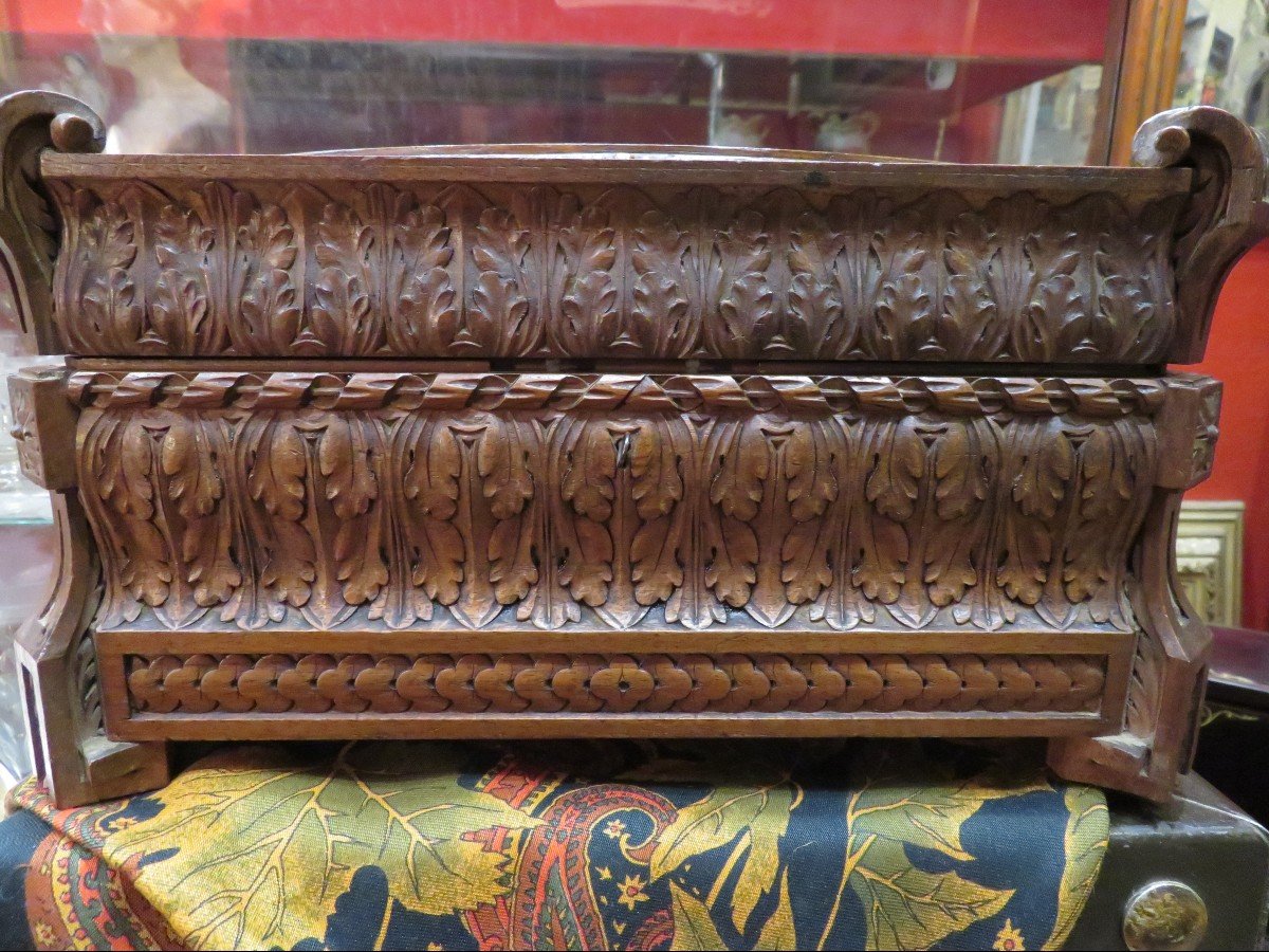 Rare Paris Fichet Box Nineteenth Napoleon III Walnut Box Painted Swan Lake Porcelain Plate-photo-3