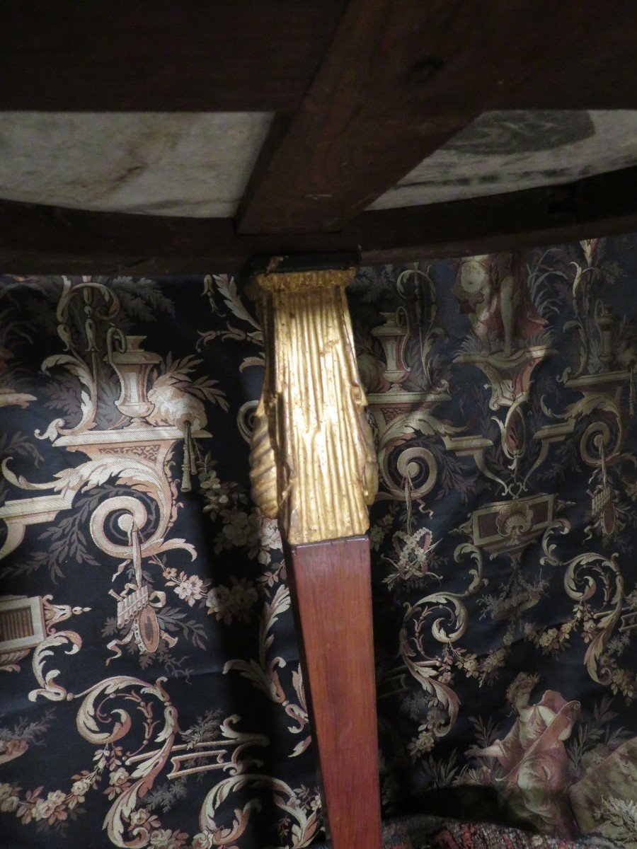 Empire Period Pedestal Table Back From Egypt In Mahogany Veneer With Caryatids In Golden Wood Nineteenth 1805-photo-4