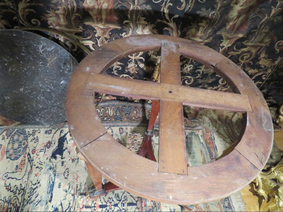 Empire Period Pedestal Table Back From Egypt In Mahogany Veneer With Caryatids In Golden Wood Nineteenth 1805-photo-7