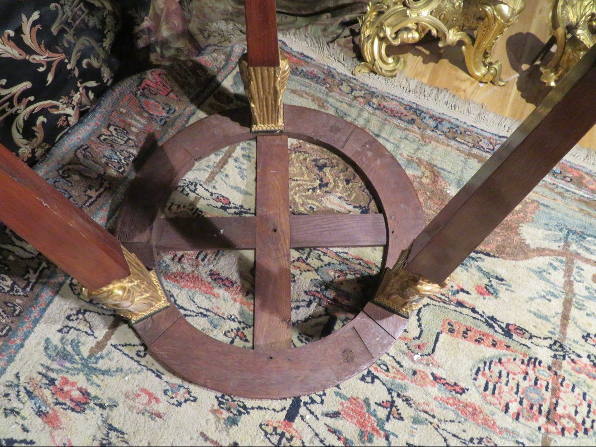 Empire Period Pedestal Table Back From Egypt In Mahogany Veneer With Caryatids In Golden Wood Nineteenth 1805-photo-8