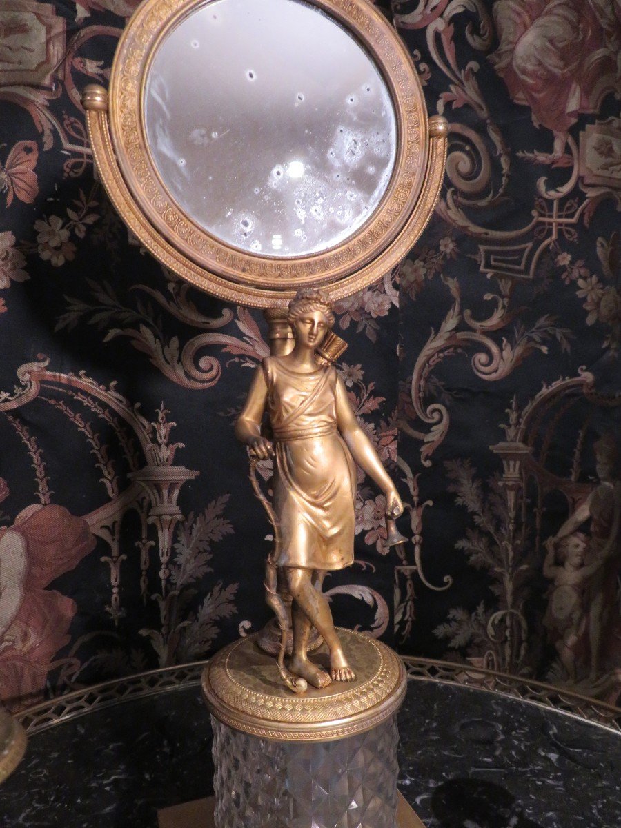Psyche & Toilet Candlesticks In Bronze And Crystal Empire A Decor Of Diana The Huntress Nineteenth-photo-2