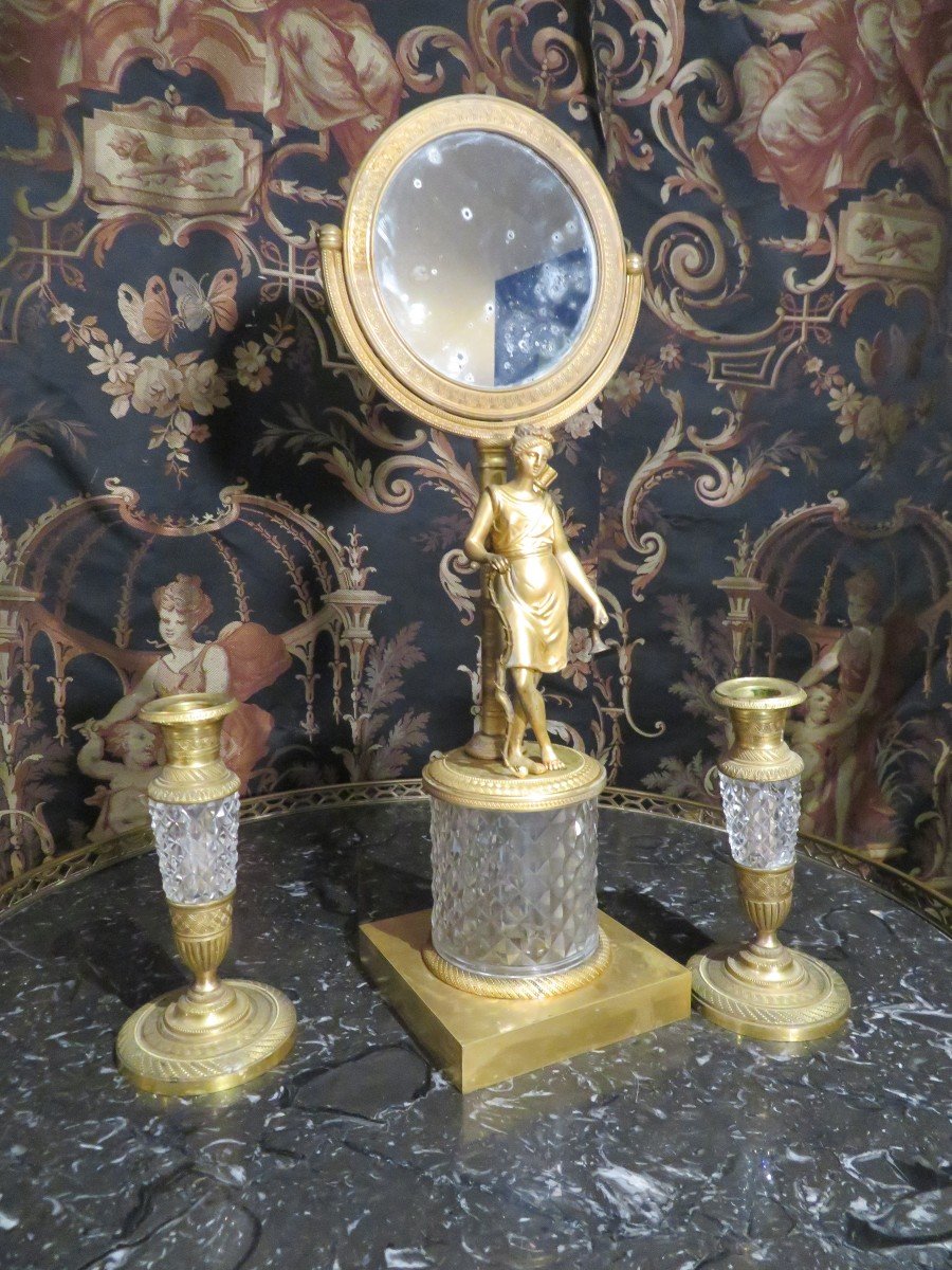 Psyche & Toilet Candlesticks In Bronze And Crystal Empire A Decor Of Diana The Huntress Nineteenth-photo-7