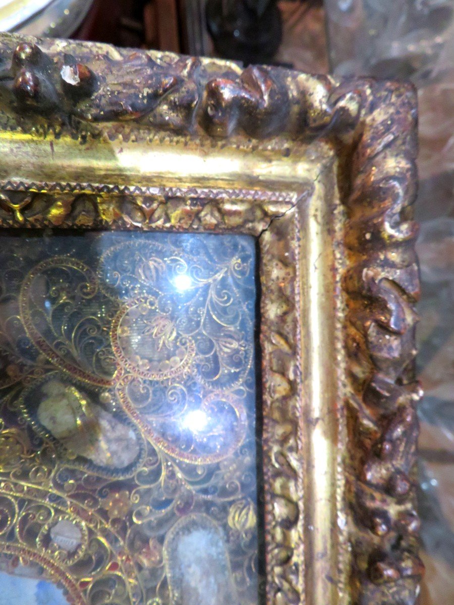 Paperolles Reliquary Late 17th Early 18th Century Decorated With Sisters Vanity Large Gilt Wood Frame-photo-3