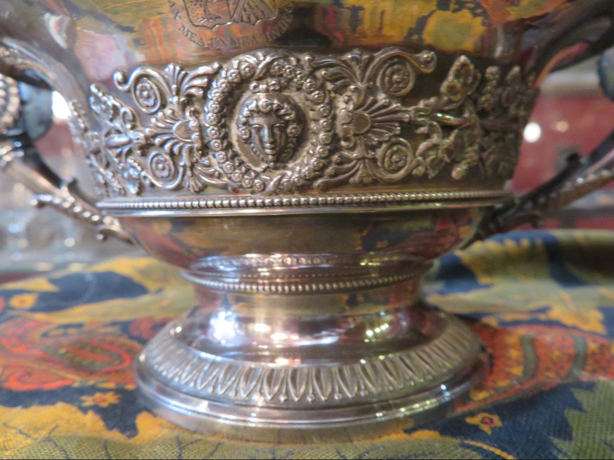 Coupe époque Empire En Argent Blason Couronne Devise HÉraldique A Décor De Cygne Et Vigne  XIXe-photo-2