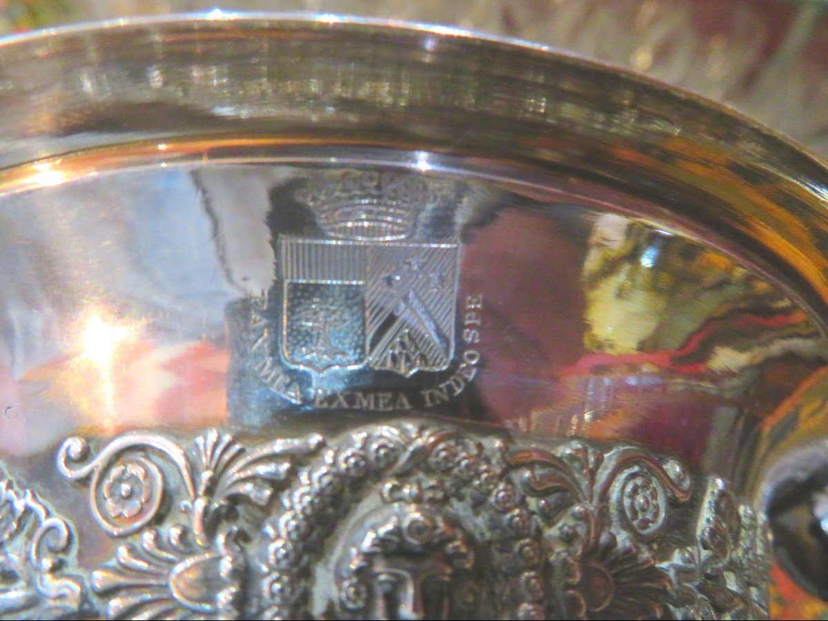 Coupe époque Empire En Argent Blason Couronne Devise HÉraldique A Décor De Cygne Et Vigne  XIXe-photo-3