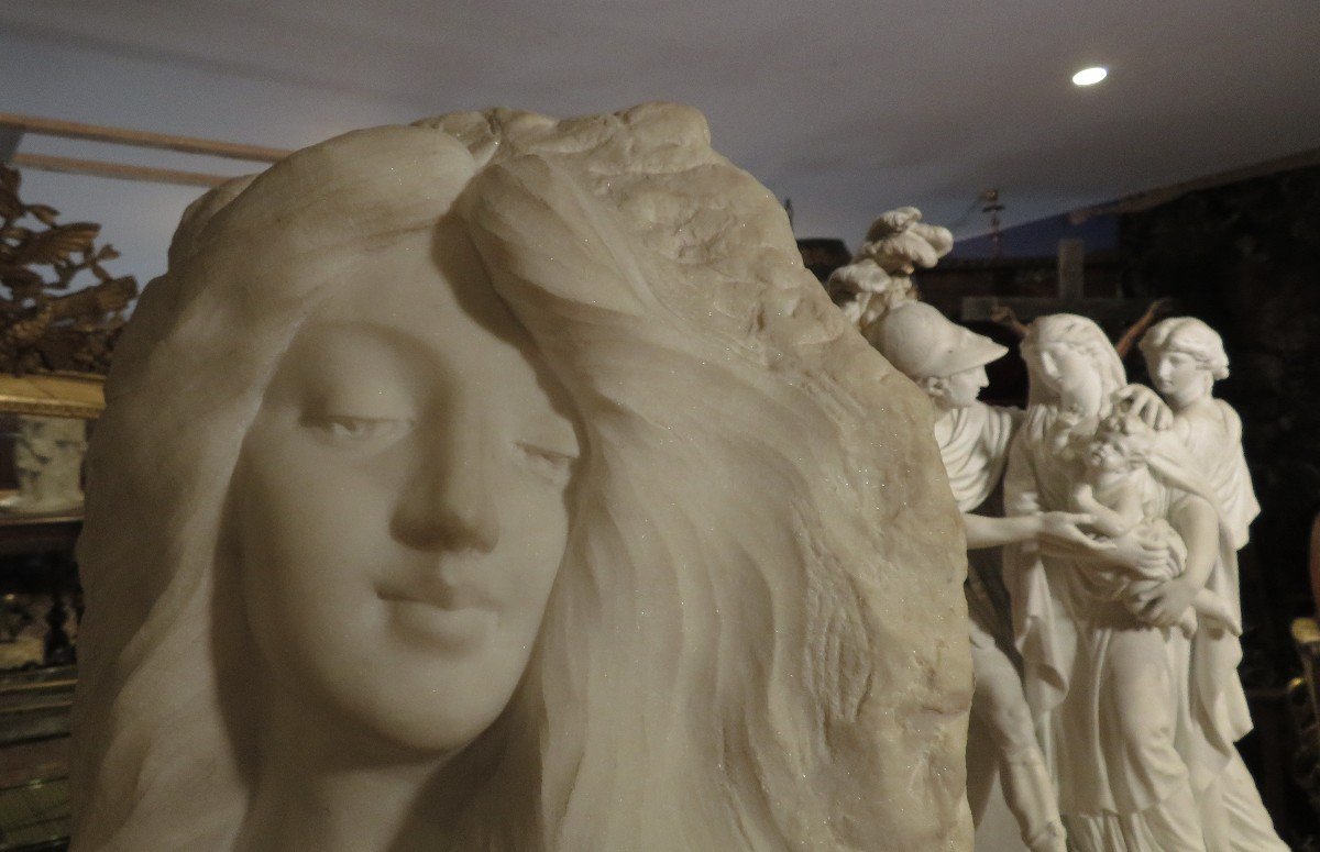 Carrara Marble Bust Sculpture Bas Relief Elegant Art Nouveau Period Signed Lebrun-photo-1