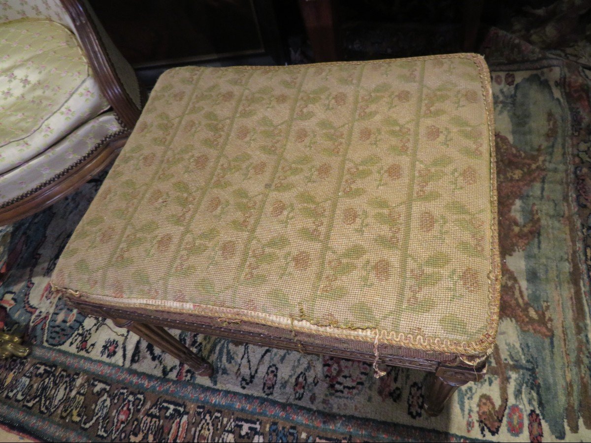 Petite Banquette  Repose Pied En Bois Doré époque Fin XVIIIe Louis XVI Tapissée -photo-3