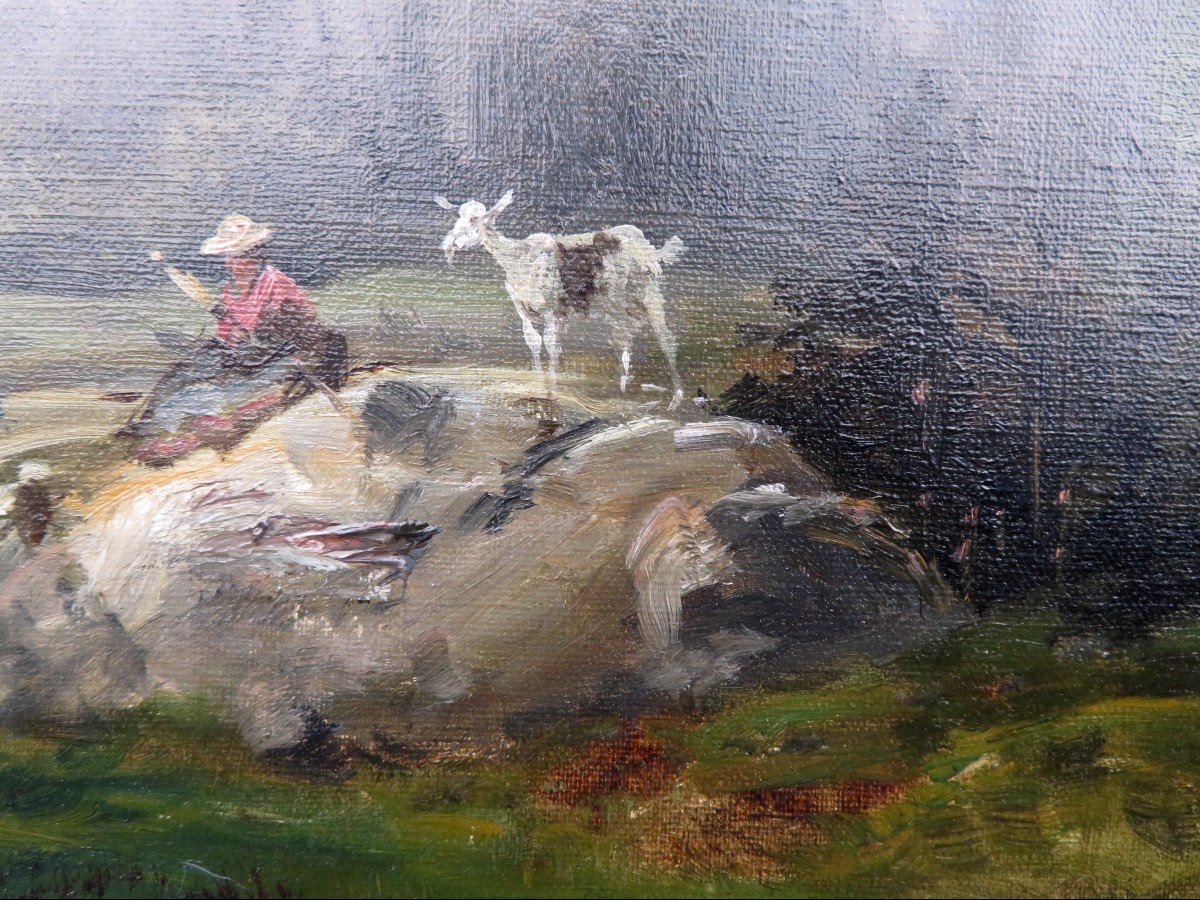 Tableau Huile Sur Toile Théodore Lesvignes Torrent De Montagne  Grand Format -photo-1