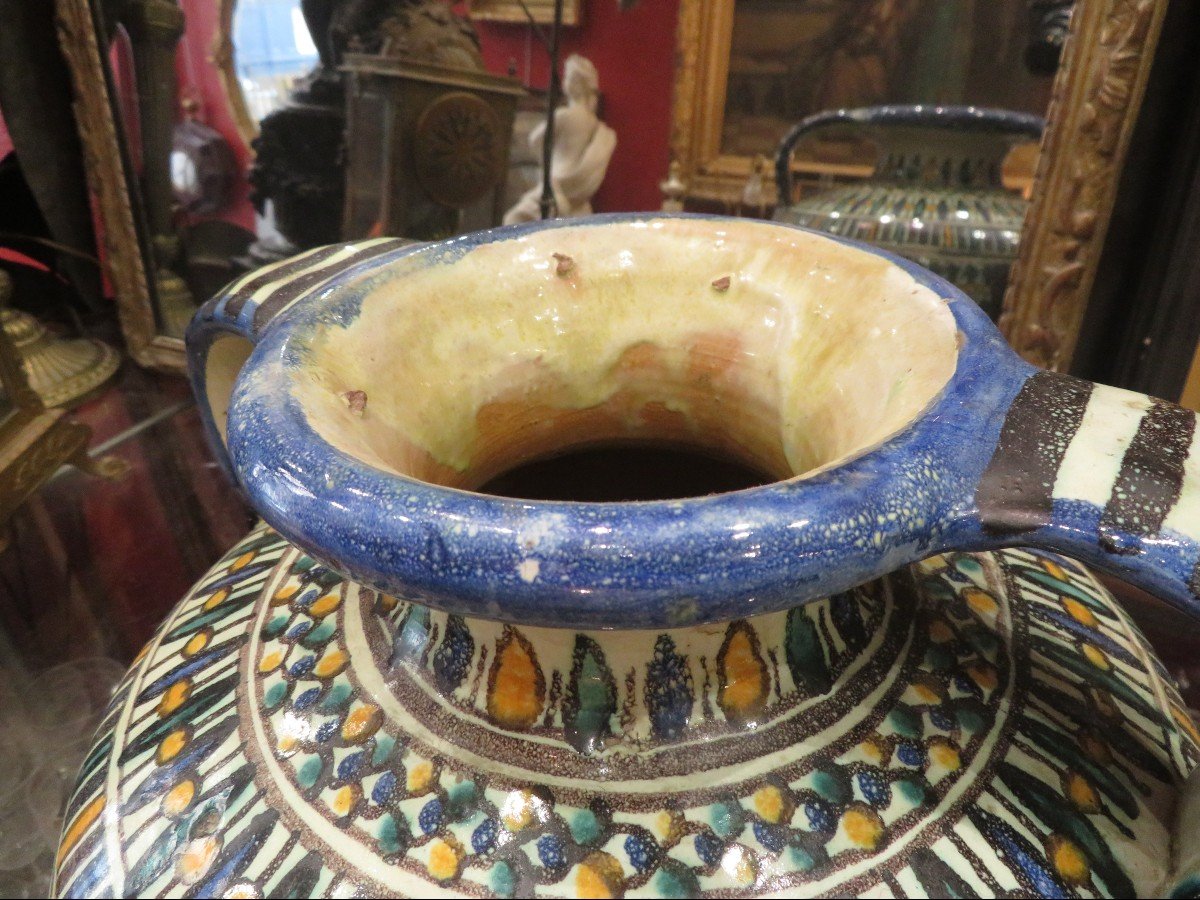 Old Very Large Vase With Ceramic Handles Tunisia Chemla Or Nabeul Twentieth Islamic Pottery-photo-1