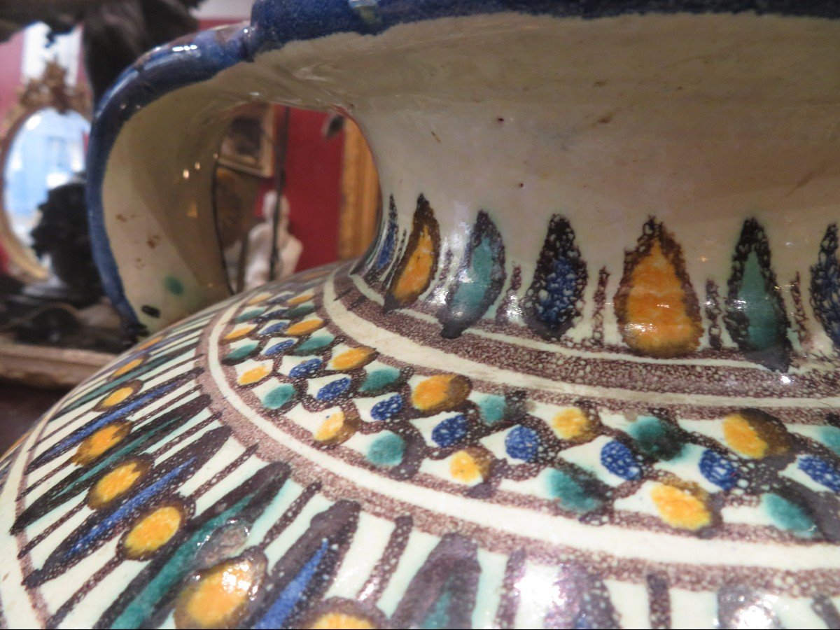 Old Very Large Vase With Ceramic Handles Tunisia Chemla Or Nabeul Twentieth Islamic Pottery-photo-2