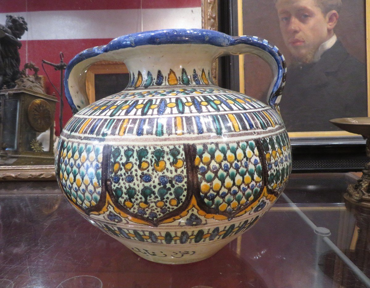 Old Very Large Vase With Ceramic Handles Tunisia Chemla Or Nabeul Twentieth Islamic Pottery