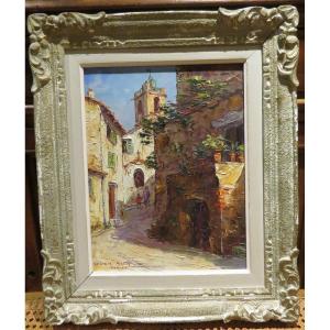 Oil Painting By Lucien XIm View Of Cagnes Sur Mer 06