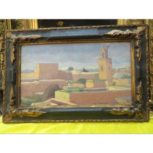 Ancien Tableau Orientaliste  Marrakech Maroc Par  Marcel Vicaire  En 1931 Huile Sur Carton