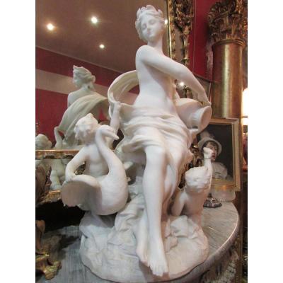 Carrara Marble Sculpture Statue Grande Epoque Nineteenth Diane Leda Swan