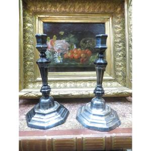 Pair Of Candlesticks Candlesticks With Baluster Sterling Silver Eighteenth Hallmarks Fleur De Lys Lille