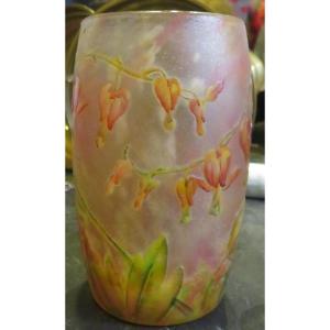  Vase Ovoide Pate De Verre Emaillé Daum Nancy Decor Fleurs Clochettes Glycines ? art nouveau 